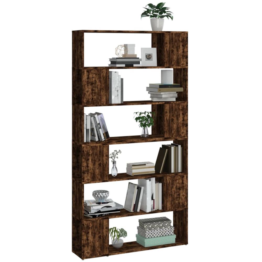 vidaXL 6 Shelf Smoked Oak Bookcase Image 4