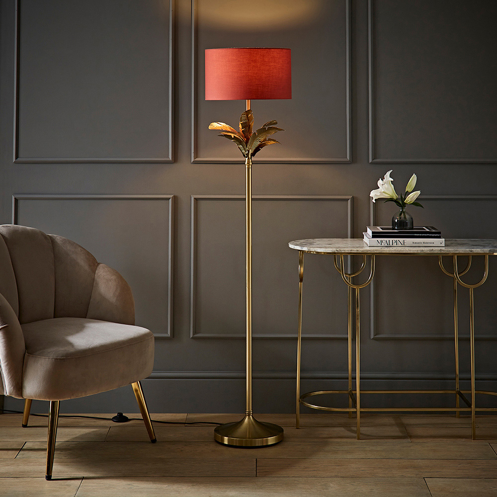 ValueLights Christina Rust Red and Gold Palm Leaf Single Stem Floor Lamp and Bulb Image 6