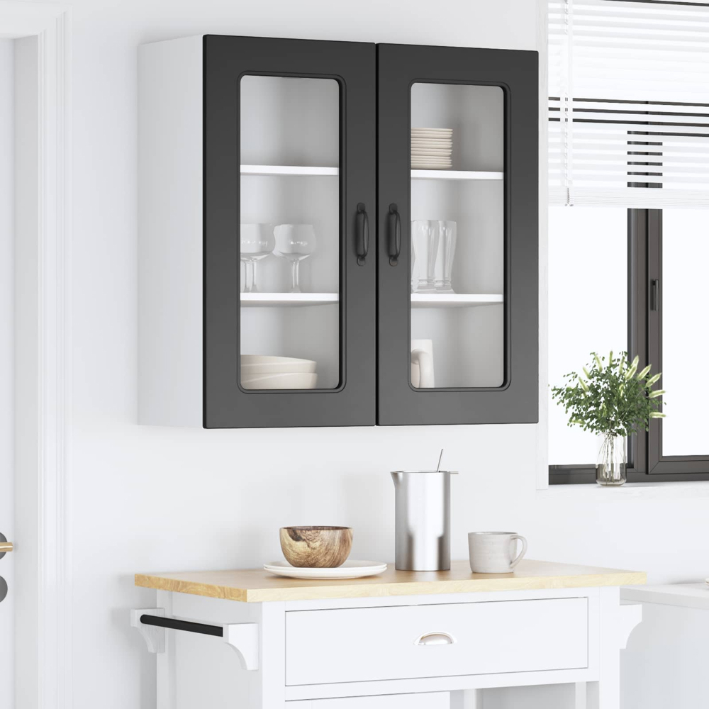 vidaXL Kalmar Single Door Black Wall Kitchen Cabinet 2 Pack Image 9