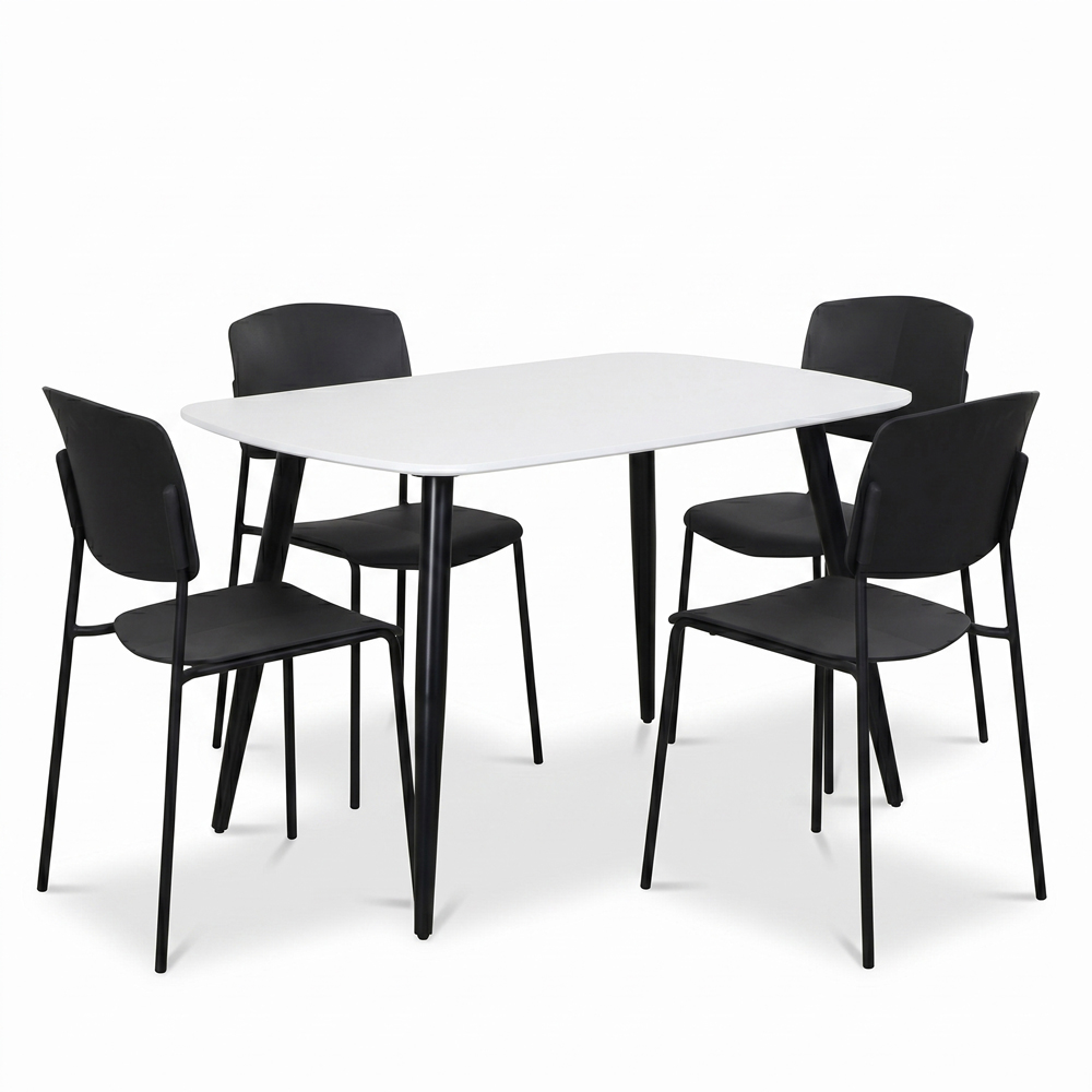 Core Products Aspen Academy 4 Seater Plastic Rectangular Dining Set White and Black Image 2