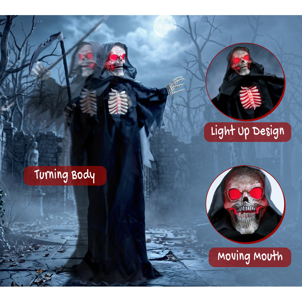 HOMCOM Light Up Life-Size Animated Grim Reaper Halloween Decoration 5.5ft Image 6