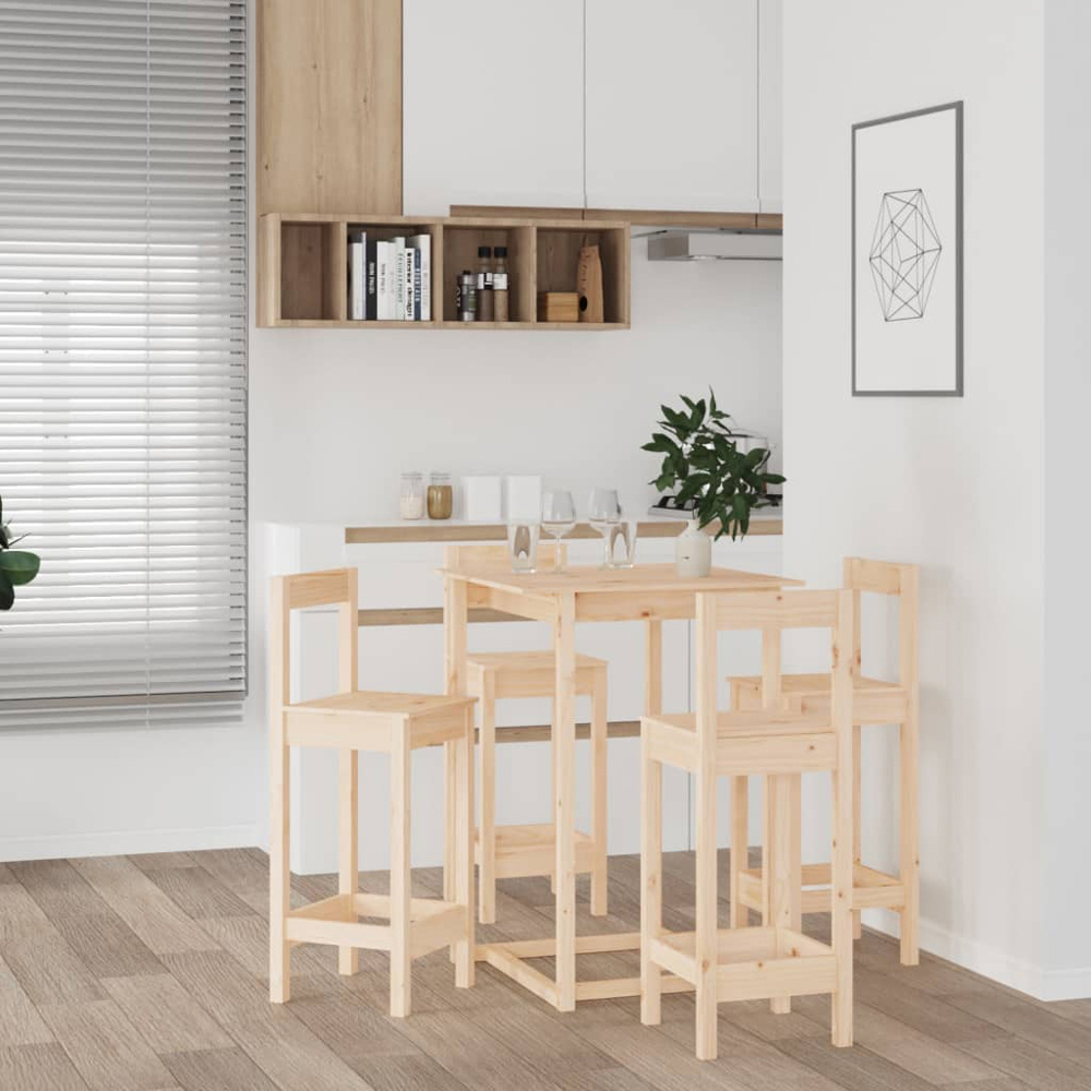 vidaXL 4 Seater Natural Solid Pine Wood Bar Table Set Image 8