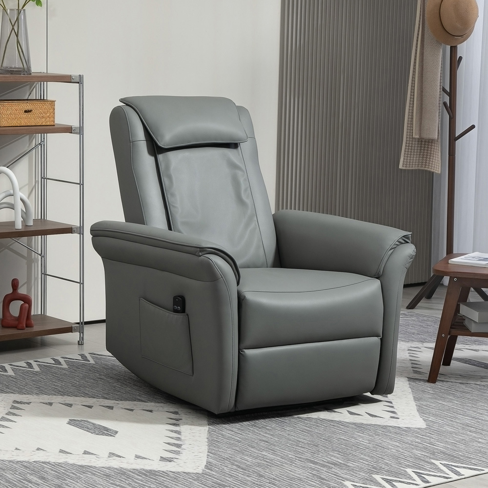 HOMCOM Grey Leather 3D Kneading Massage Recliner Armchair with Headrest Image 3