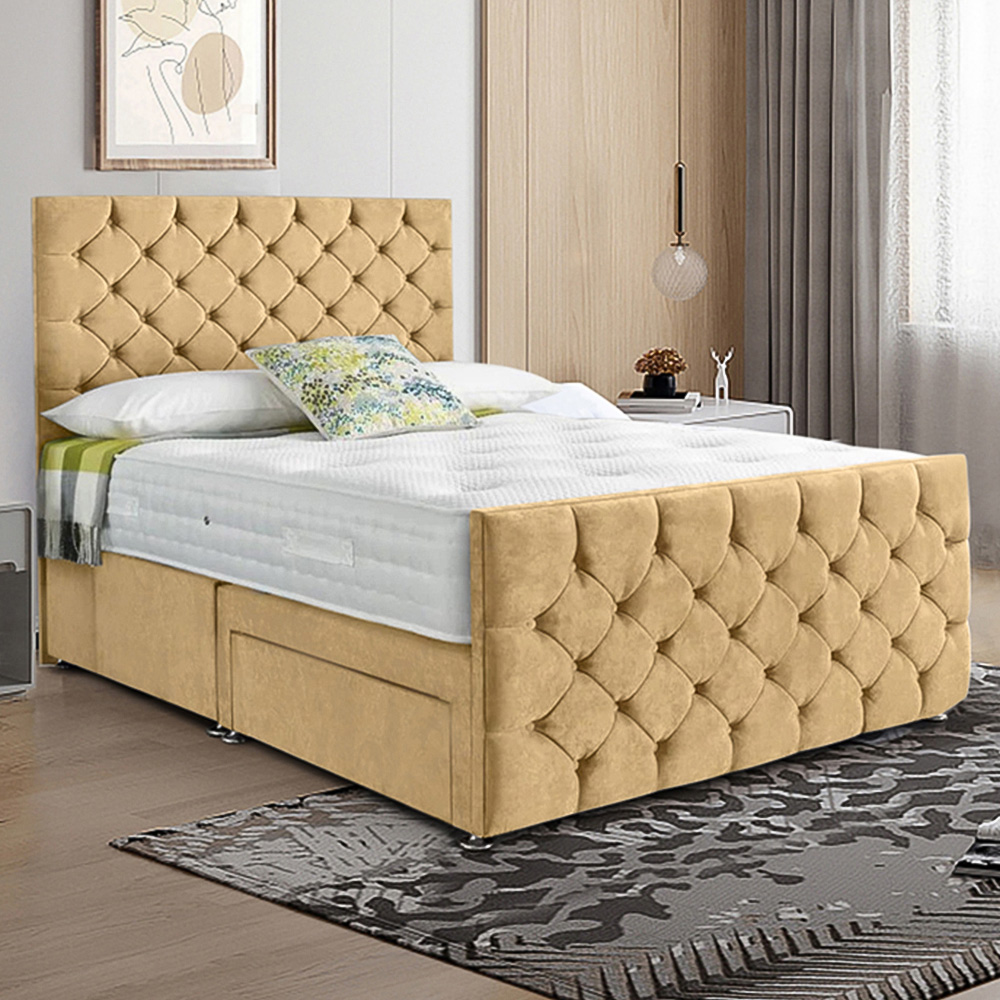 Eleganza Home Dreamscape Single Beige Plush Velvet Single Drawer Divan Bed with Headboard Image 1