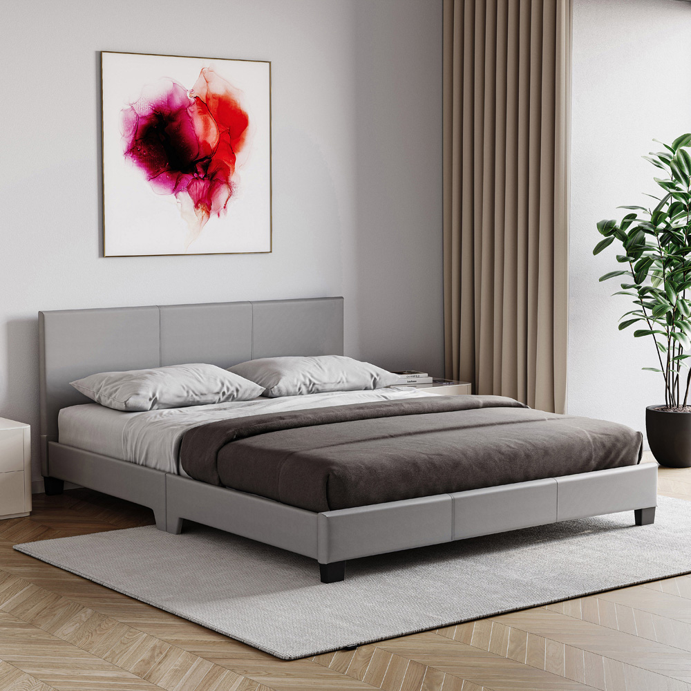 VIDA DESIGNS Lisbon Double Grey Faux Leather Bed Frame Image 5