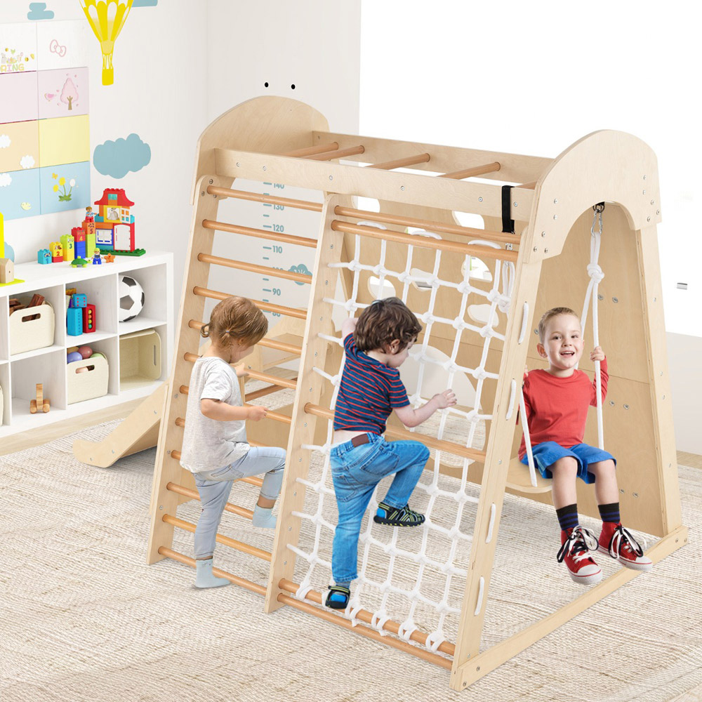 Costway Natural 8 in 1 Jungle Gym Wooden Playground Image 2