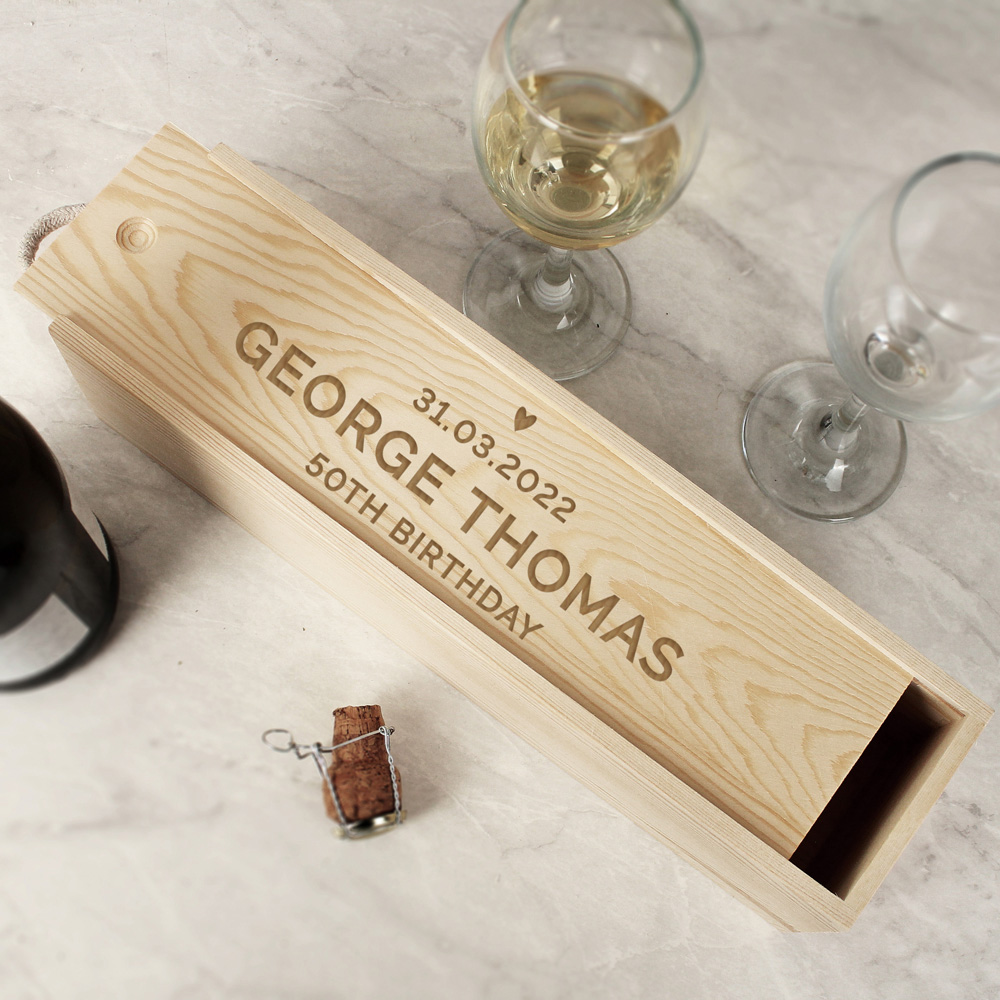 Personalised Memento Personalised Love Heart Wooden Wine Bottle Box Image 3