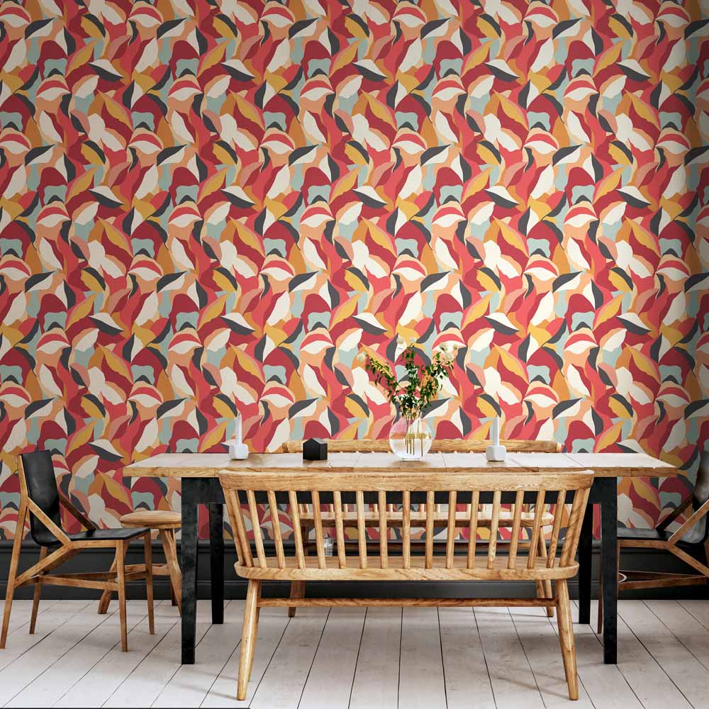 Hoopla Walls Leafy Patchwork Spice Mix Non Woven Wallpaper Image 2