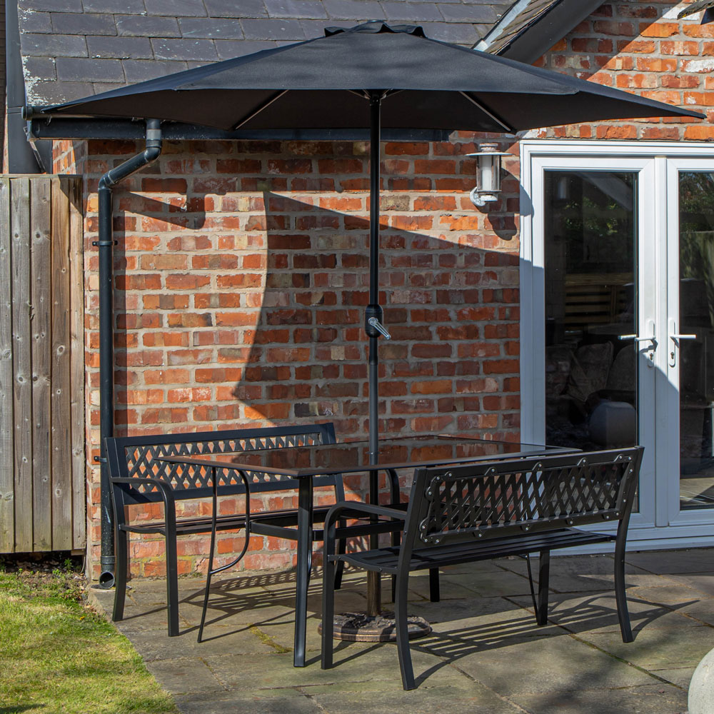 Samuel Alexander 4 Seater Garden Dining Table with Bench and Black Havana Parasol and Base 2m Image 1
