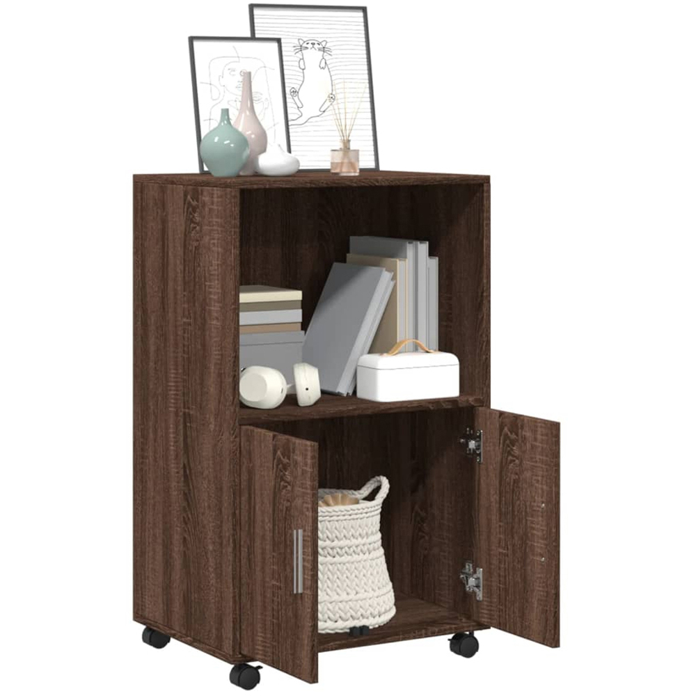 vidaXL 2 Door Single Shelf Brown Oak Rolling Cabinet Image 3