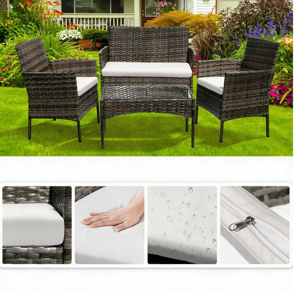 Willowmare 4 Seater Grey PE Rattan Garden Lounge Set Image 4