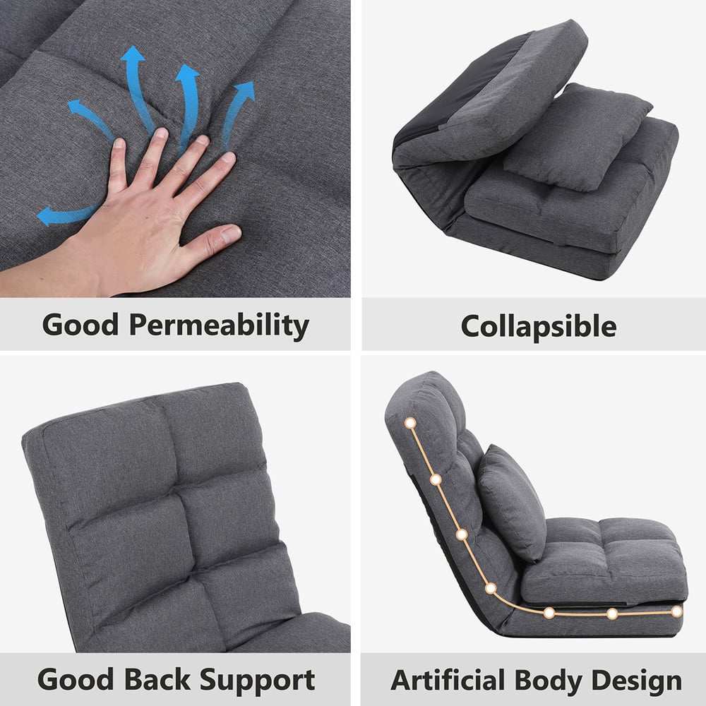 Furniture One Grey Adjustable Foldable Floor Chair with Pillow Image 5