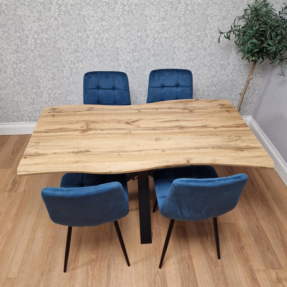 Portland 4 Seater Velvet Tufted Wooden Tabletop Dining Set Blue Image 8