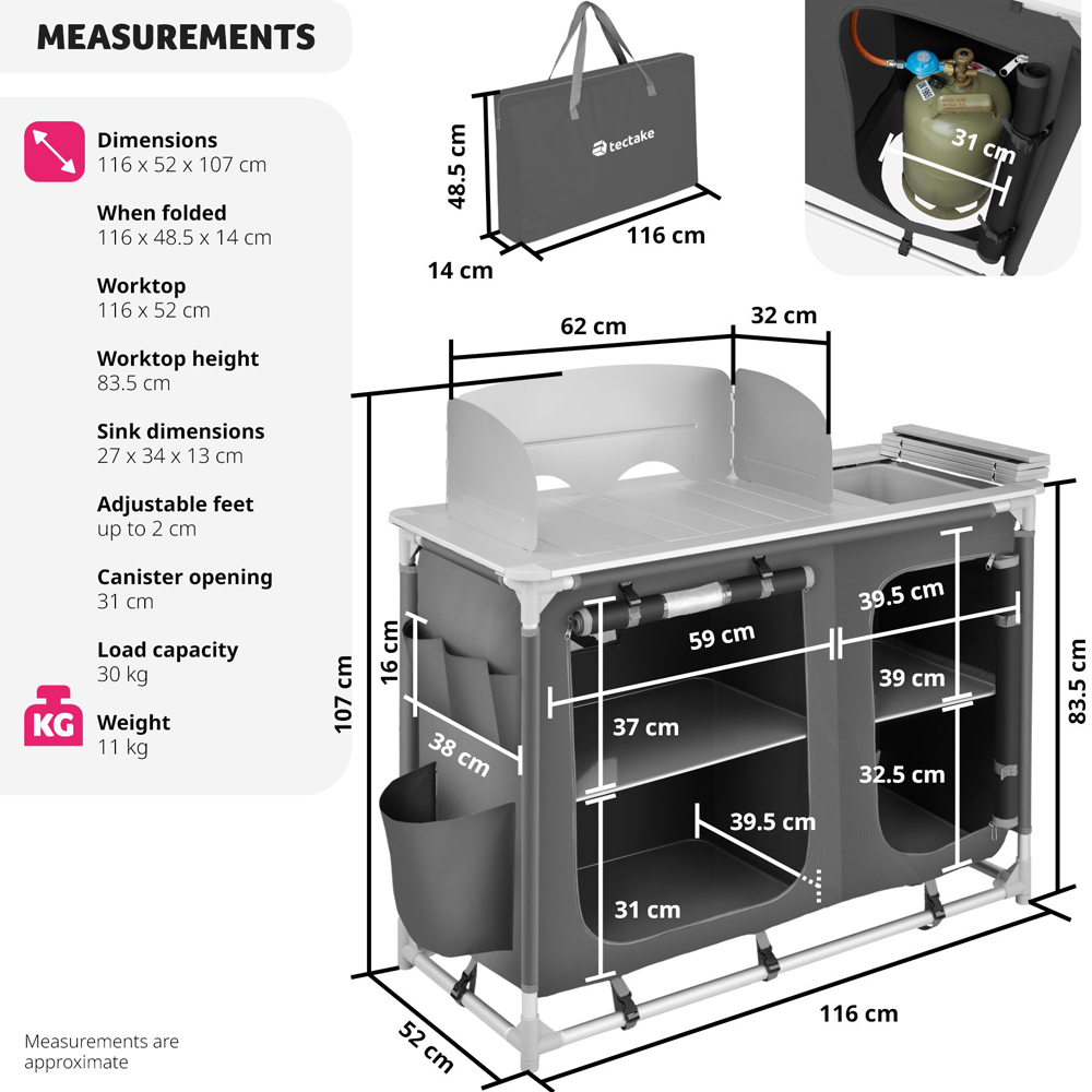 tectake 4 Compartment Grey Foldable Camping Kitchen Image 9
