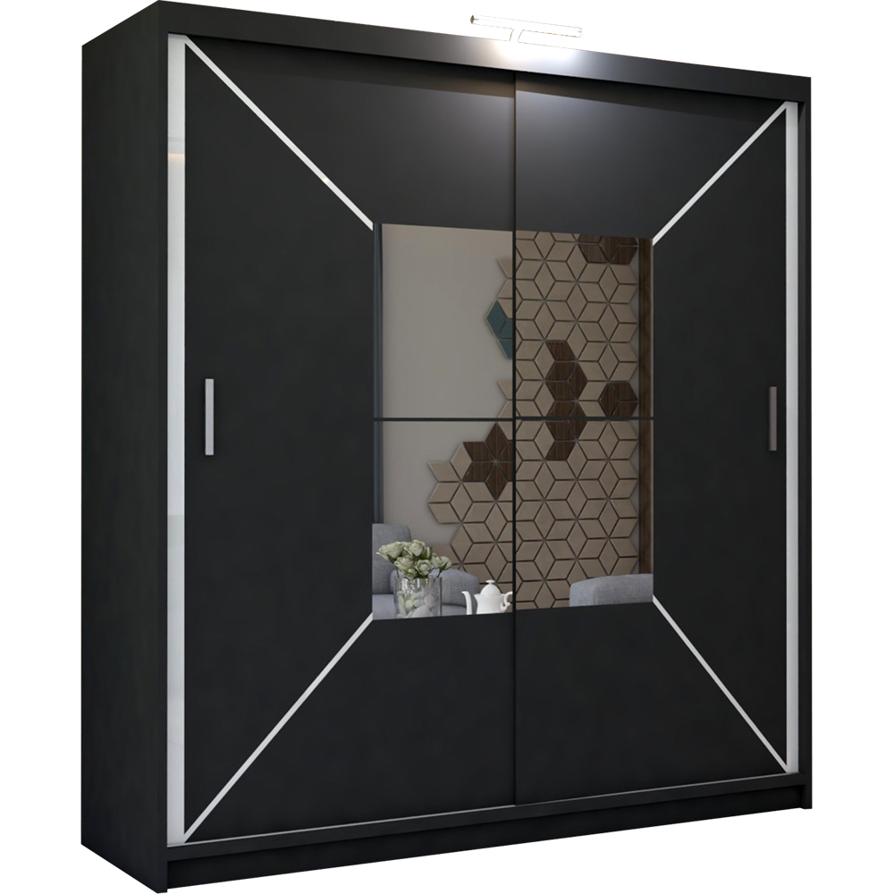 M N Furniture Nicle 2 Door Black Mirrored Sliding Wardrobe 120cm Image 2