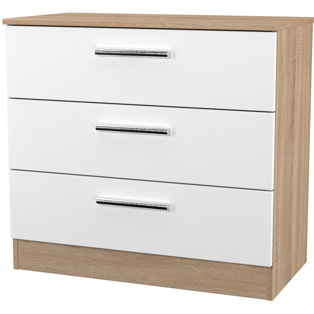 Crowndale Contrast 3 Drawer White Matt and Bardolino Oak Chest of Drawers Ready Assembled Image 4