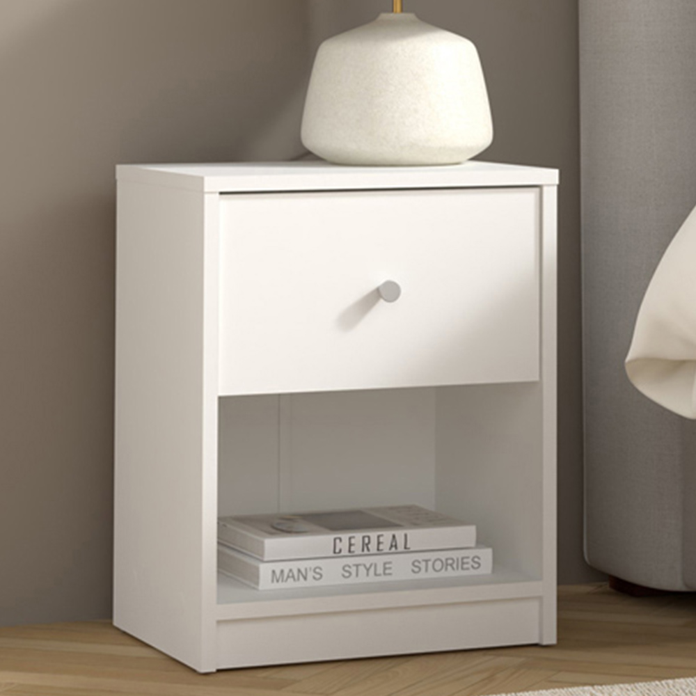 Furniture To Go May Single Drawer White Bedside Table Image 1