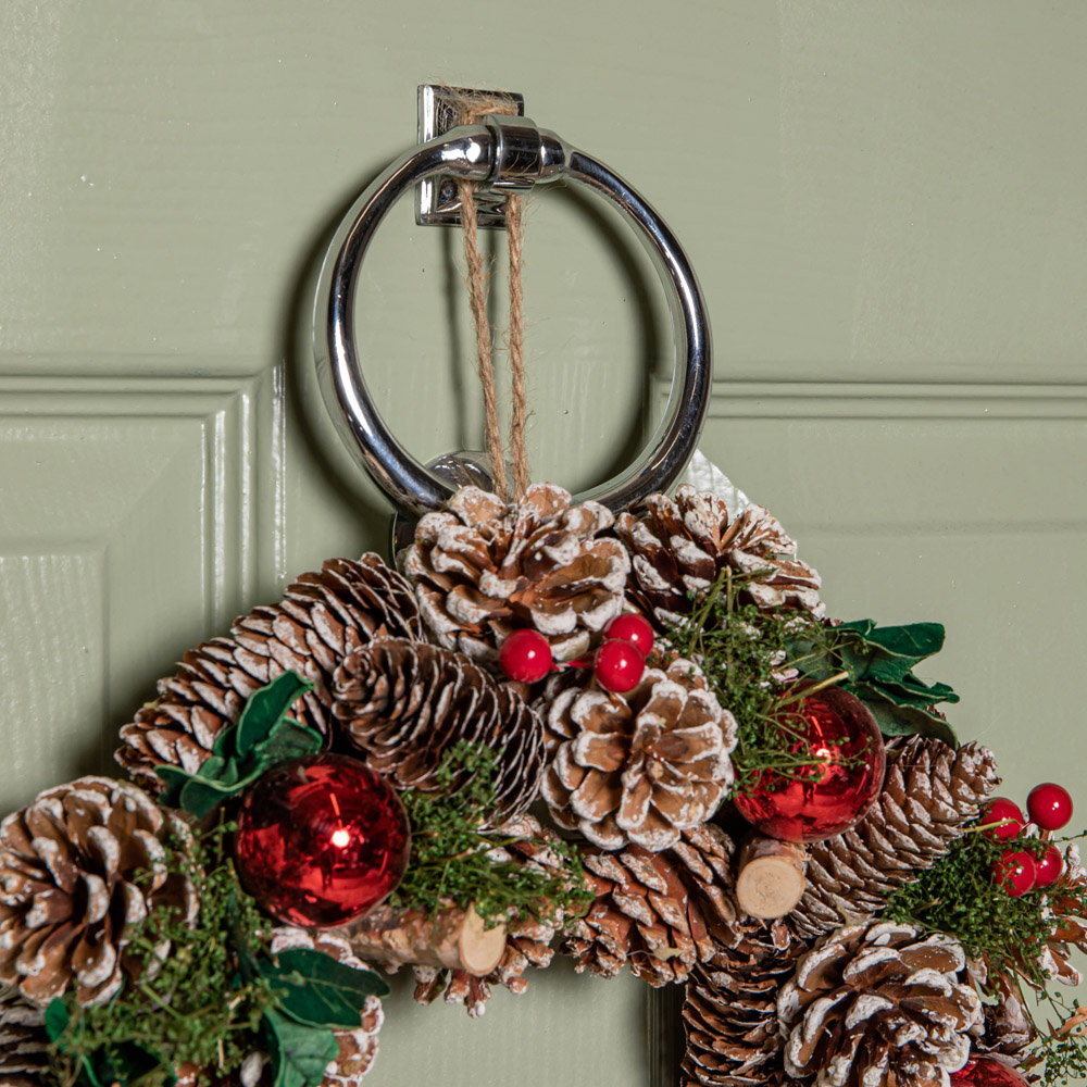 Samuel Alexander YuleFest Christmas Wreath with Baubles and Snow Tipped Pine Cones 30cm Image 3