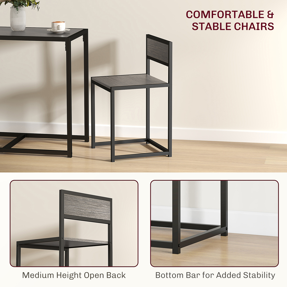 HOMCOM 2 Seater Metal Frame Dining Set Grey Wood-Effect Image 7