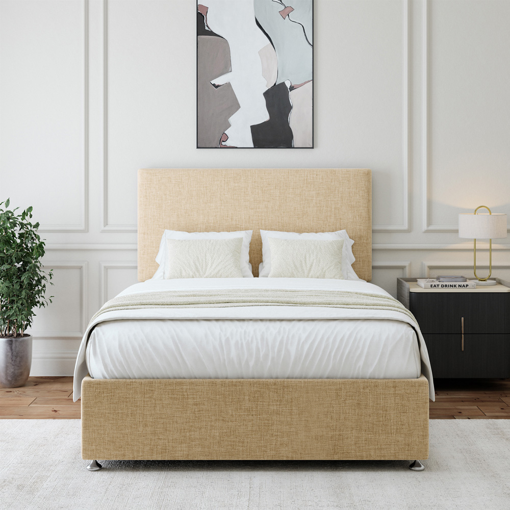 Bedmaster Small Double Cream Linen Divan Base with Valencia Headboard Image 2