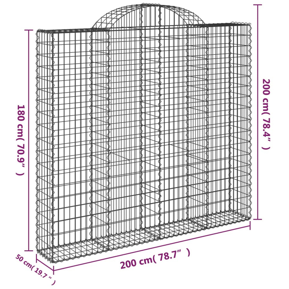 vidaXL Silver Galvanised Iron Gabion Basket 200 x 50 x 180/200cm Image 4