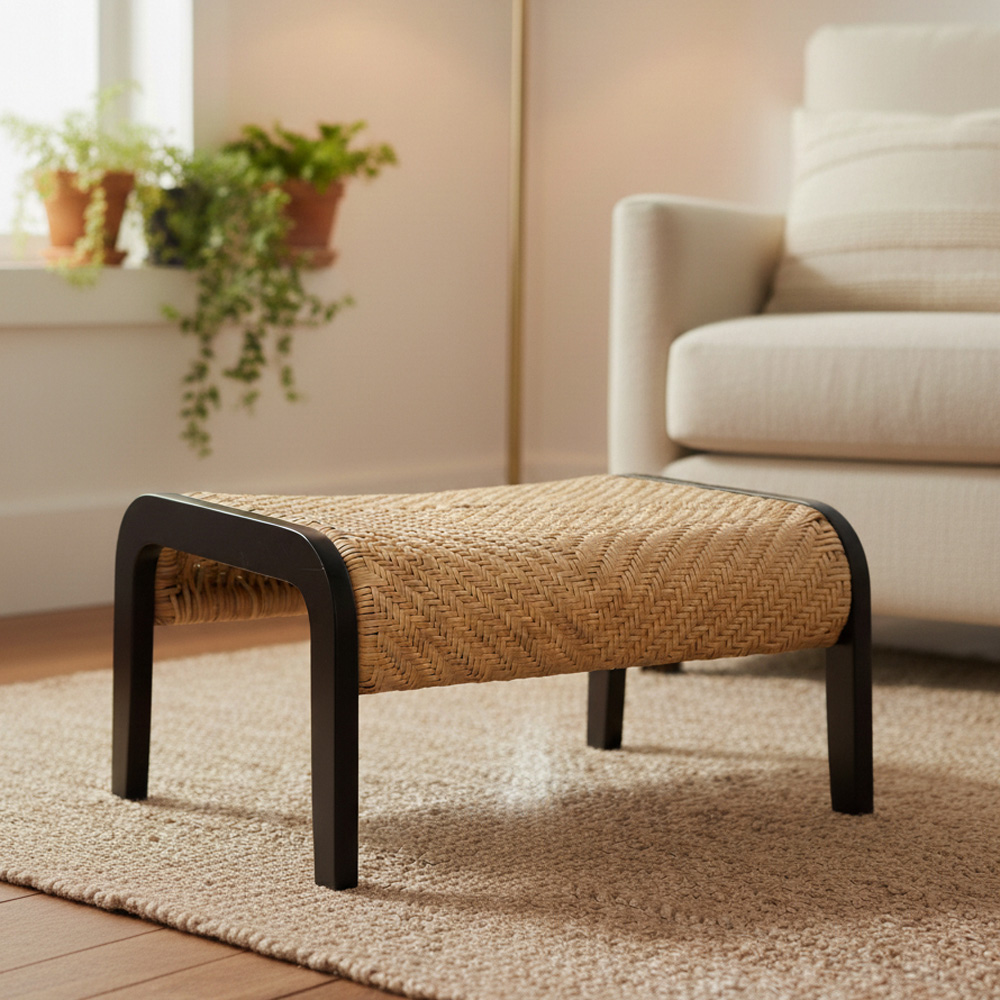 Desser Harmony Black and Natural Rattan Footstool Image 5