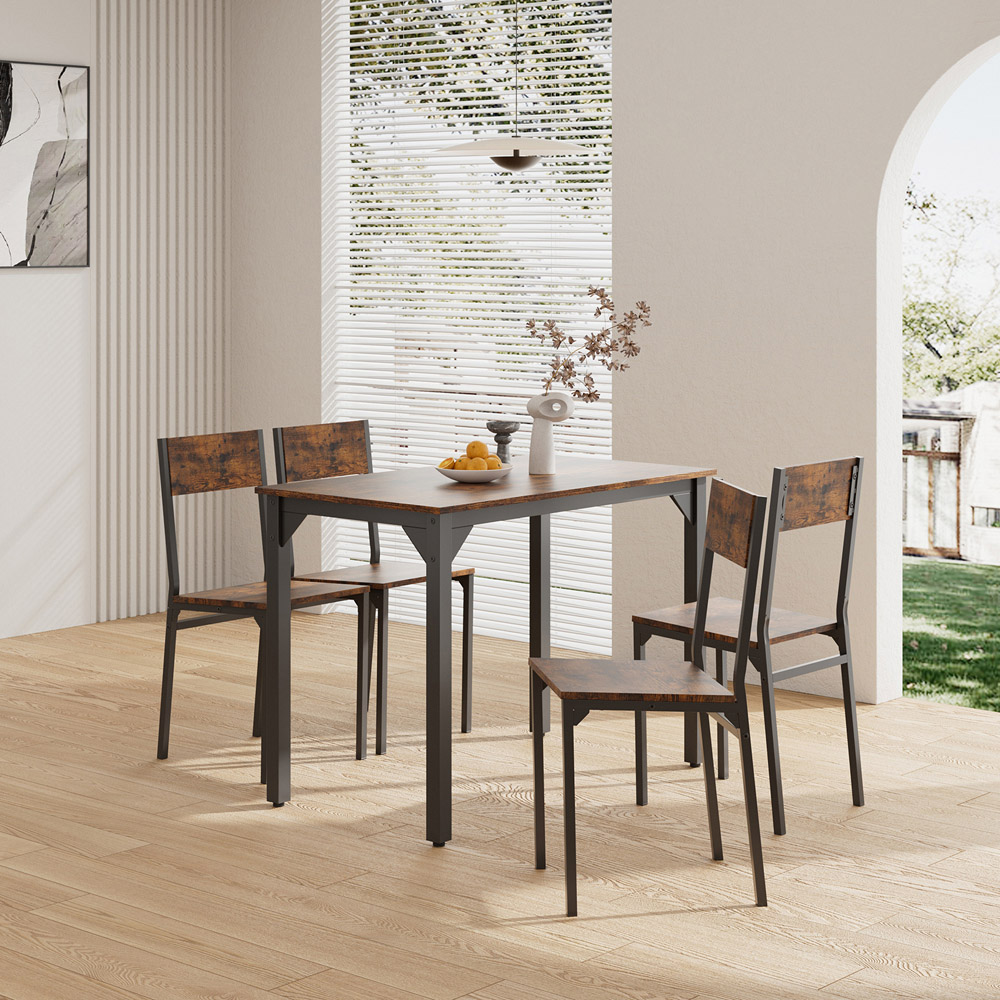 Living and Home 4 Seater Dining Set Black and Dark Brown Image 7