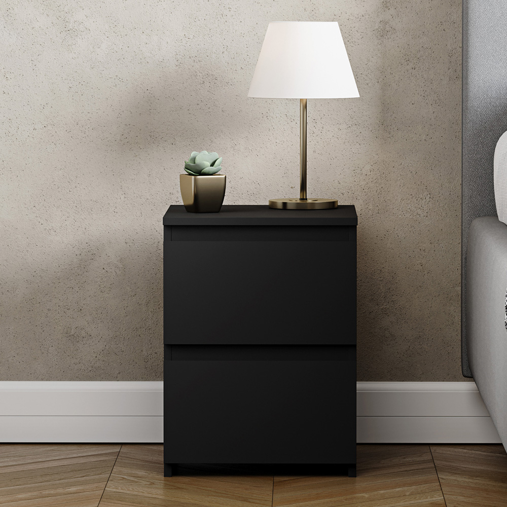 VIDA DESIGNS Denver 2 Drawer Black Bedside Table Image 4