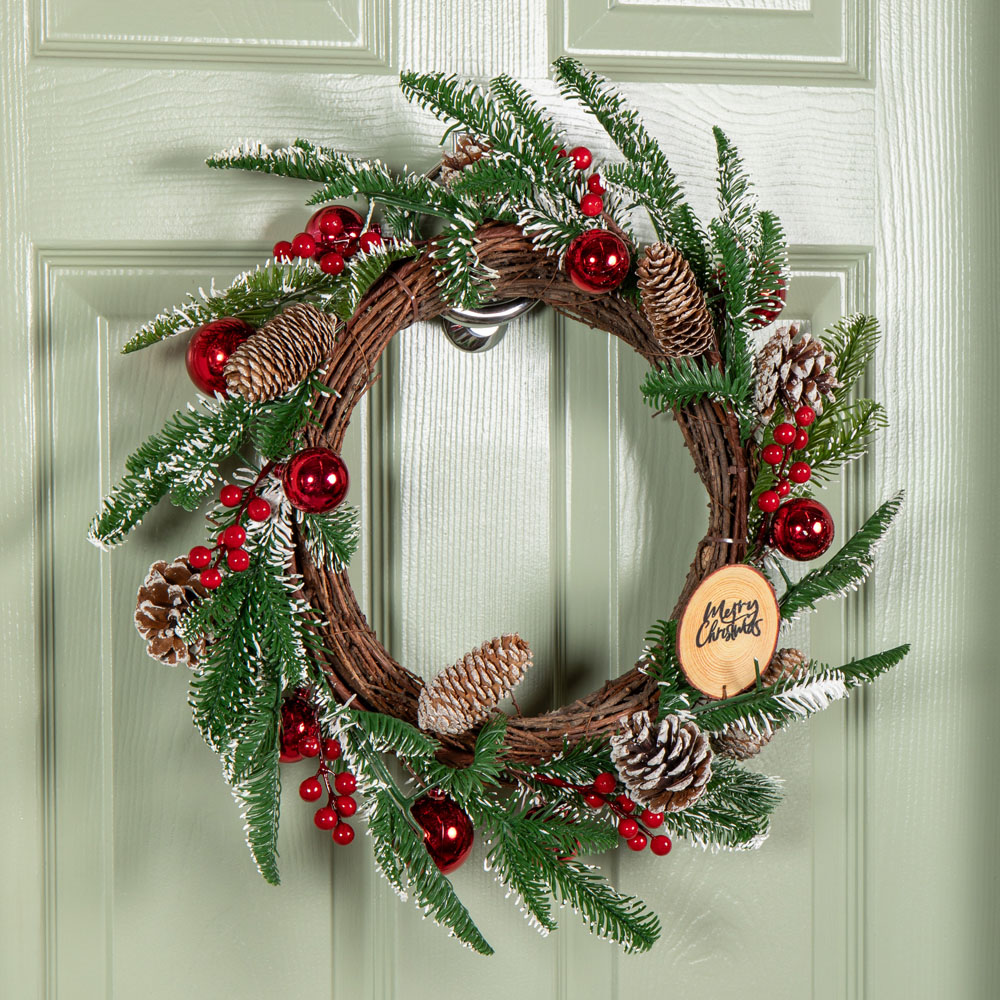 Samuel Alexander Pinecone Wreath with Red Berries and Baubles 50cm Image 8
