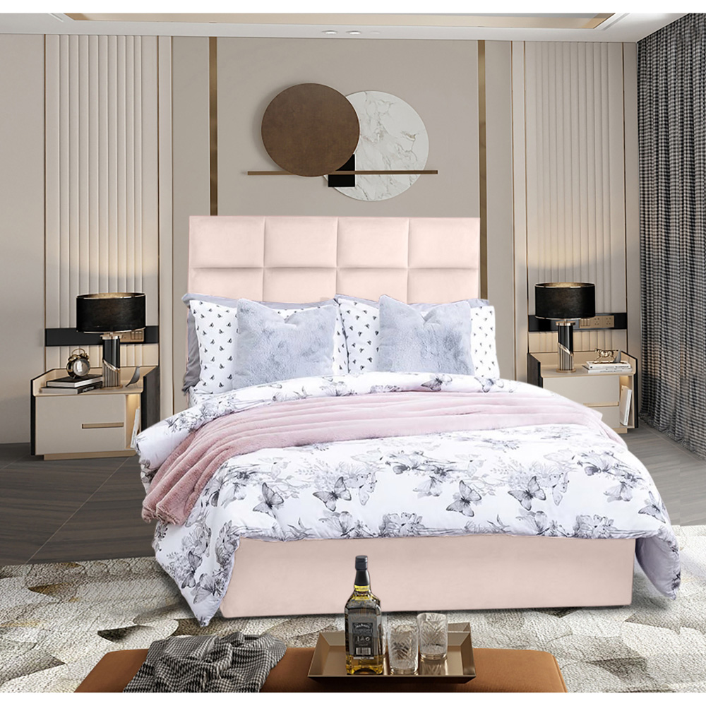 Eleganza Home Snoozer King Size Blush Plush Velvet Divan Bed with Headboard Image 2