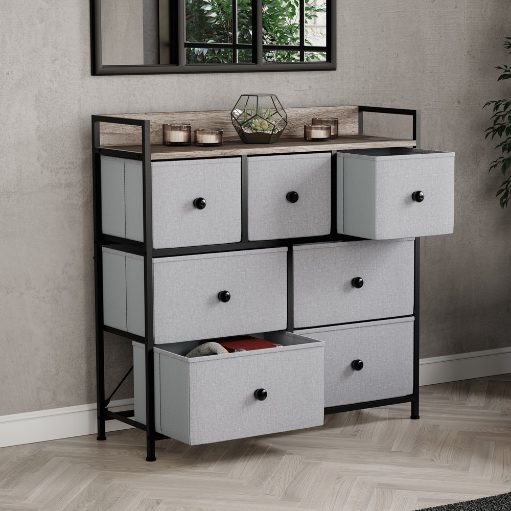 Vida Designs Chorley 7 Drawer Beige and Grey Wood Fabric Chest of Drawer Image 4