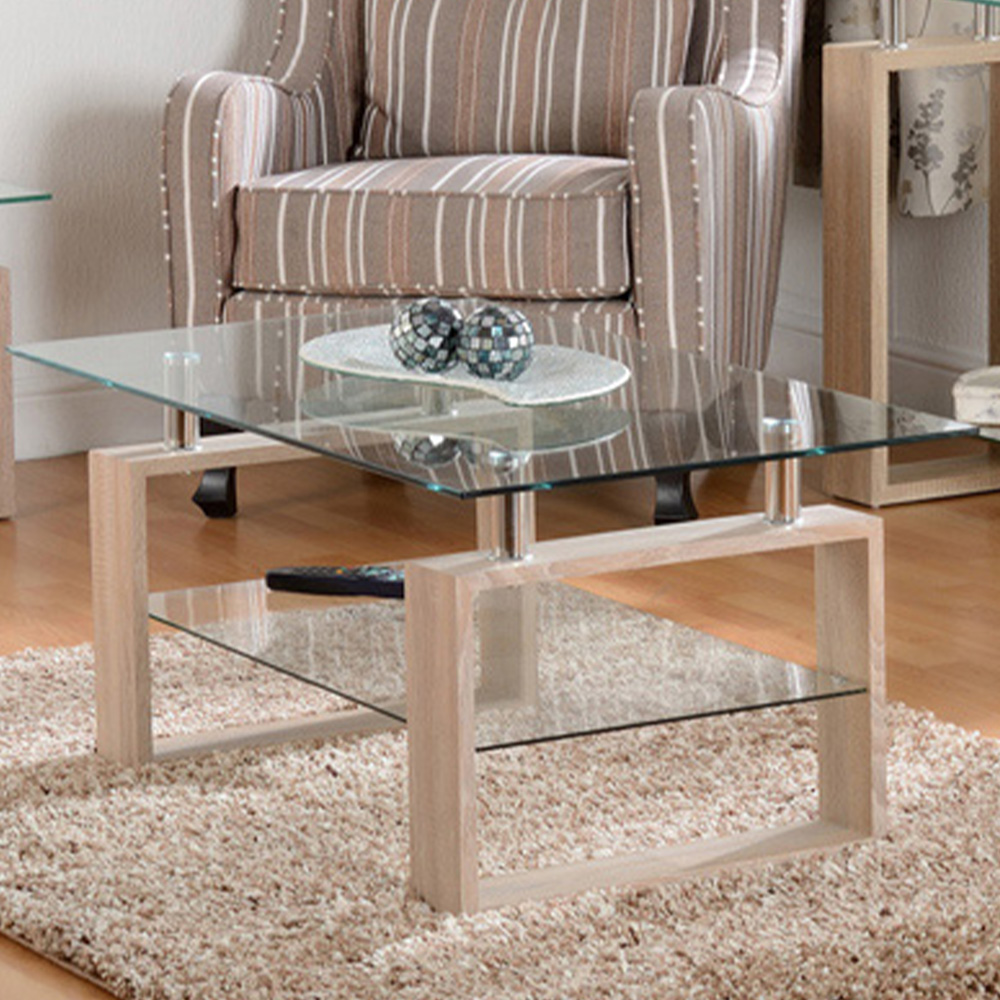 Seconique Milan Light Sonoma Oak and Glass Coffee Table Image 1