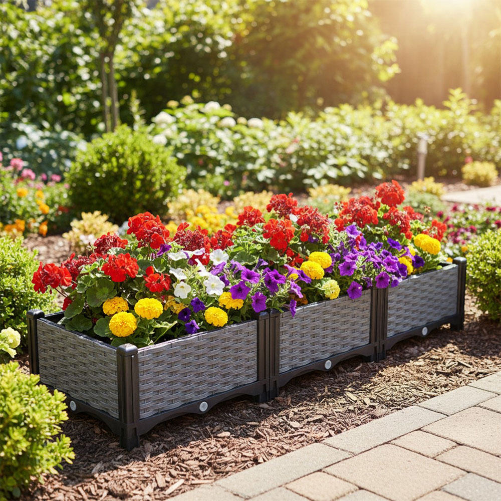 Living and Home Grey and Black Plastic Rattan Look Raised Garden Bed 22 x 120 x 40cm Image 5