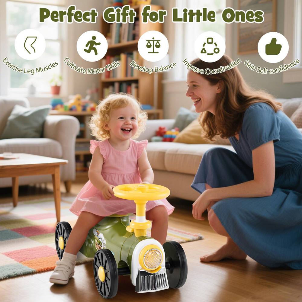 Costway Kids Green Ride On Push Car Train with Sound Button and Storage Compartment Image 6