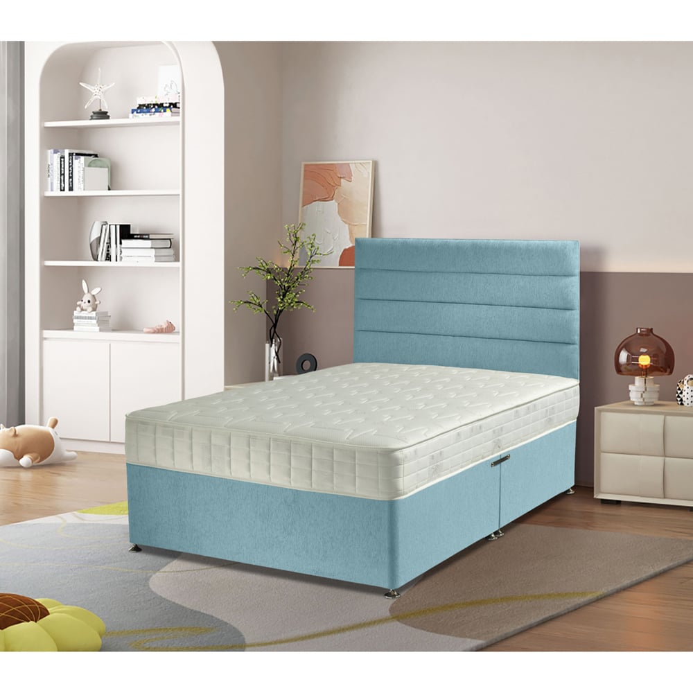 Eleganza Home Dozer King Size Duck Egg Plush Velvet Divan Bed with Lined Headboard Image 2