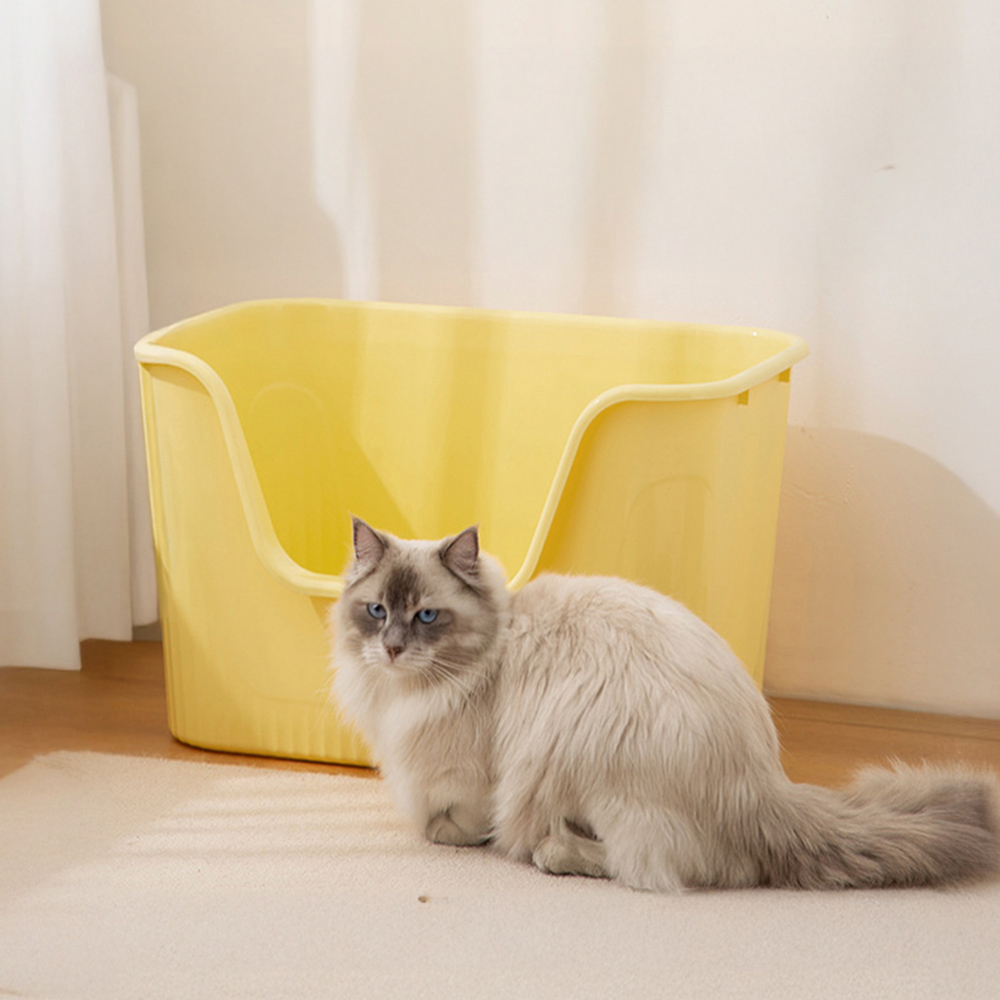 H&O Direct Yellow Anti Splash Open Top Cat Litter Box with Scoop 22 x 45 x 38cm Image 2