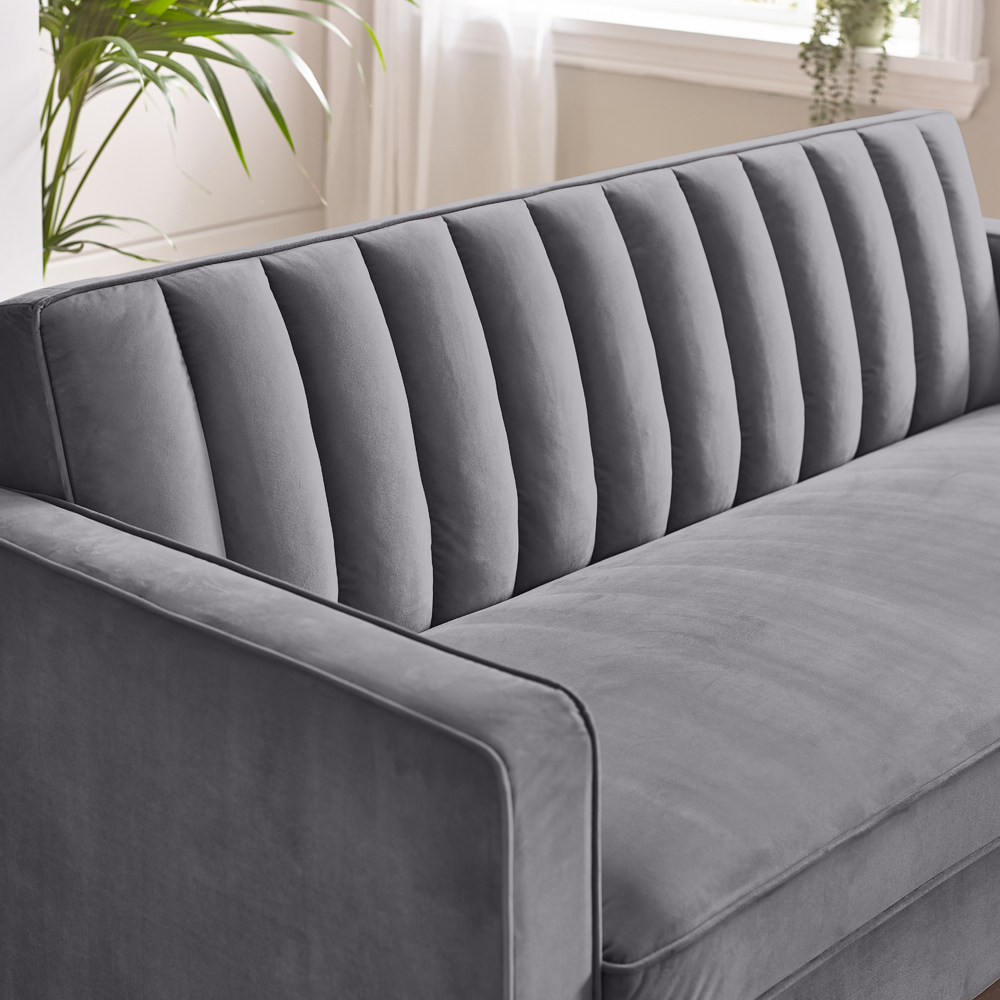 Furniturebox Kody 3 Seater Grey Velvet Sofa Image 3