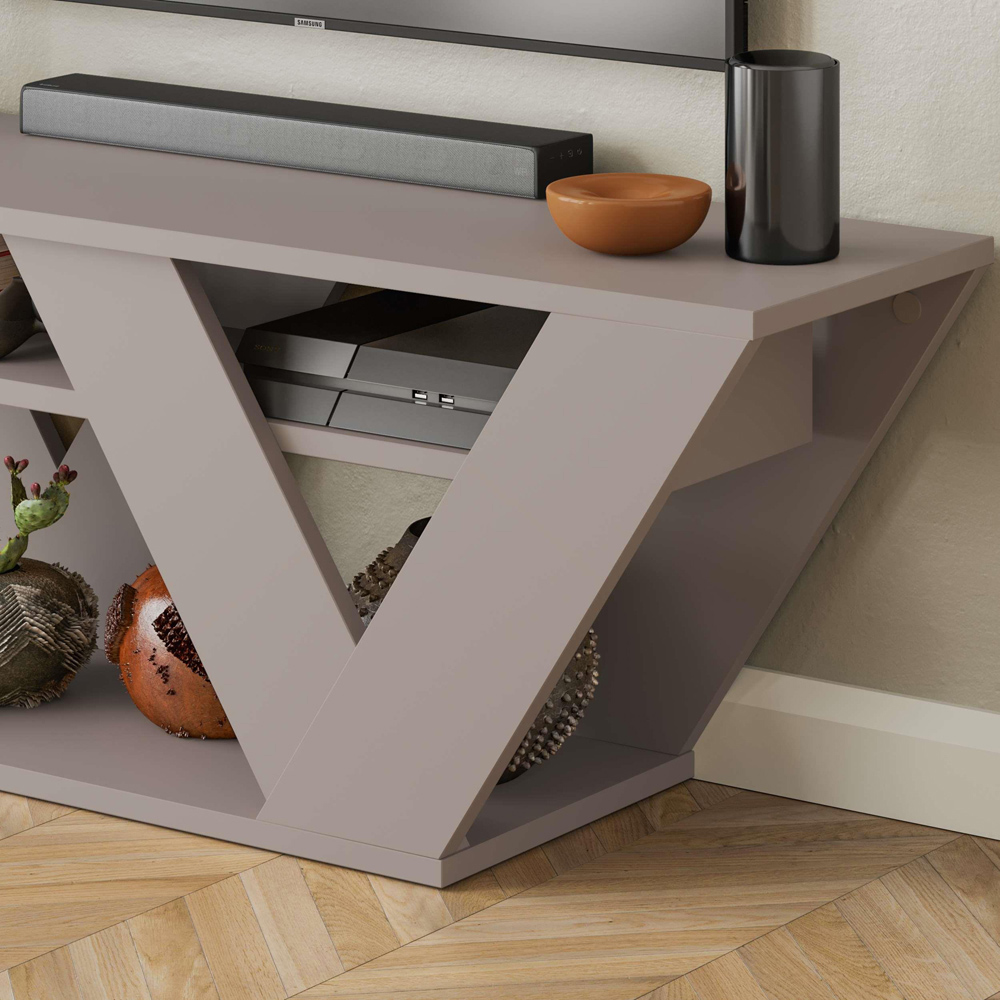 Decortie Pipralla 2 Shelf Mocha Grey Modern TV Unit Image 3