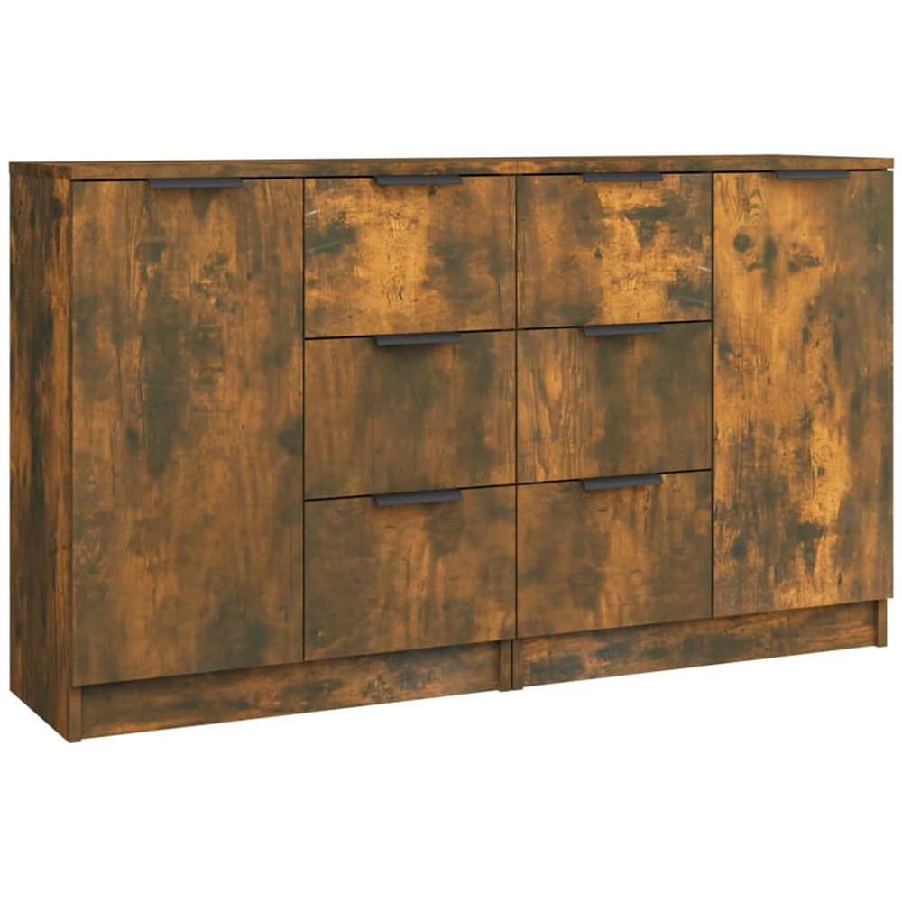 vidaXL Single Door 3 Drawer Smoked Oak Sideboard Set of 2 Image 2