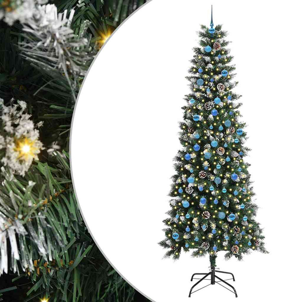 vidaXL Pre-Lit Blue Baubles Green Artificial Snow Tipped Christmas Tree 8ft Image 2