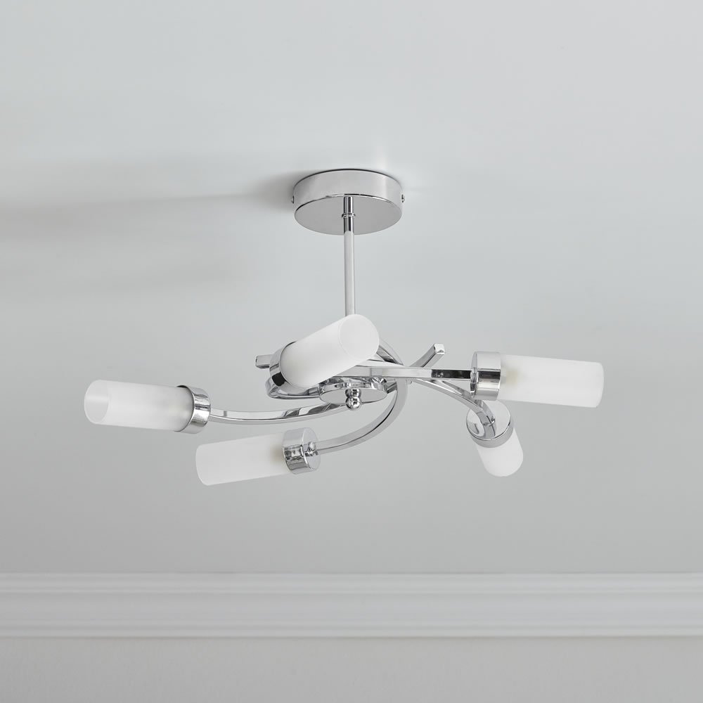 Wilko 5 Arm Chrome Swirl Ceiling Light with Frosted Glass Shades Image 4