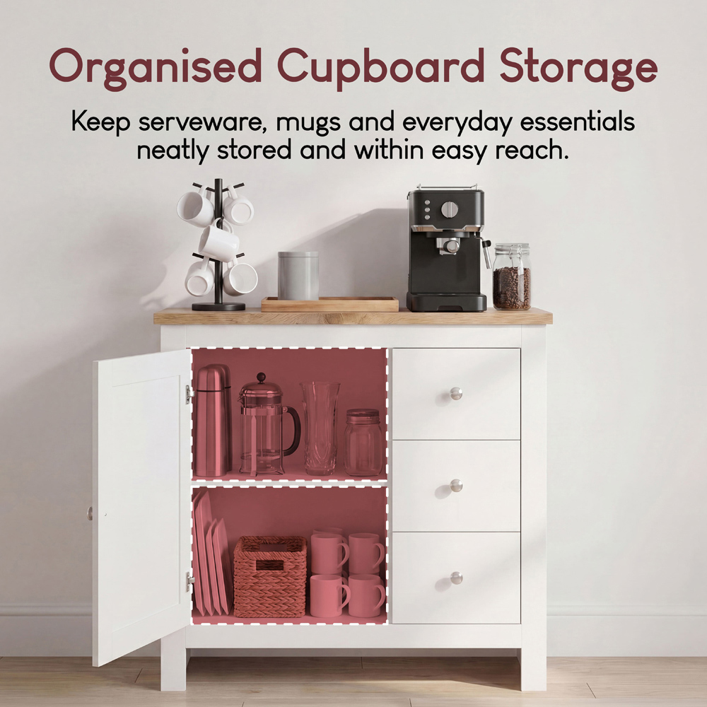 VIDA DESIGNS Arlington Single Door 3 Drawer White Sideboard Image 5