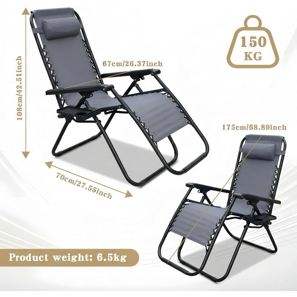 Alivio 2 Pack Dark Grey Zero Gravity Reclining Sun Loungers Image 9