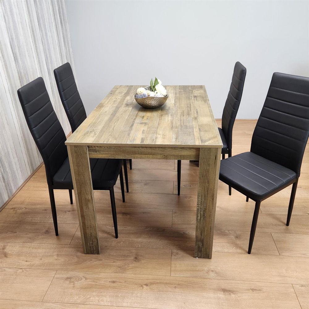 Portland 4 Seater Dining Set Rustic Effect and Black Leather Image 7