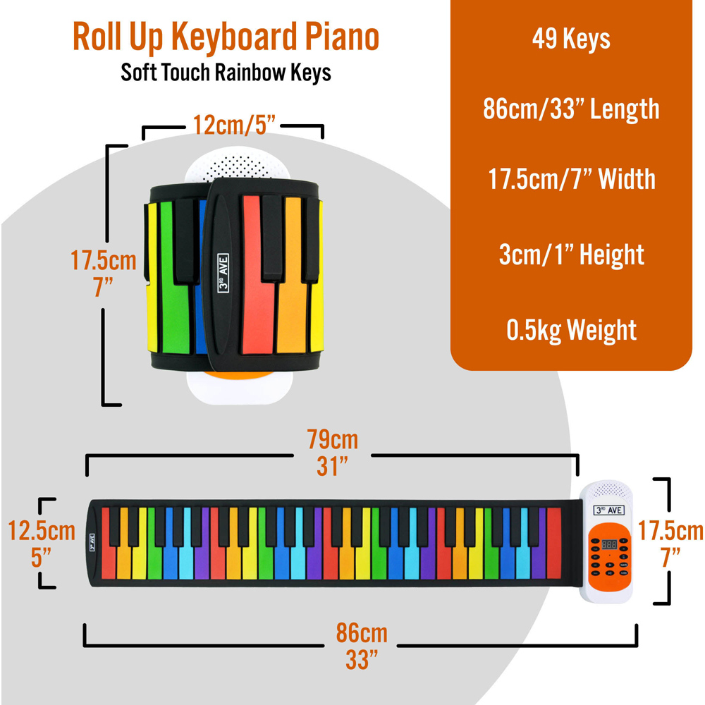 3rd Avenue 49 Key Rainbow Soft Touch Roll Up Piano Image 6