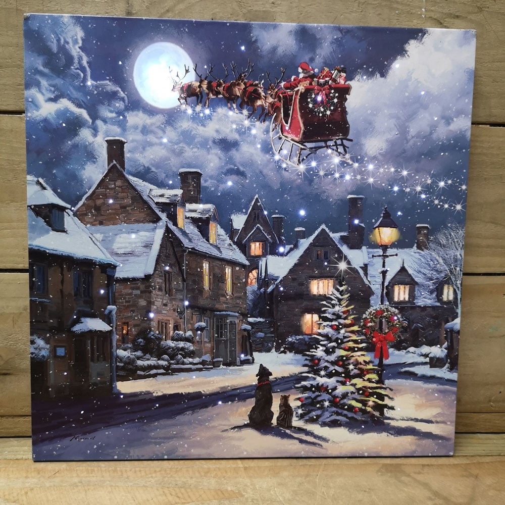Samuel Alexander Snowtime Santa Dog Street Scene Christmas Light Up Wall Art 40 x 40cm Image 7