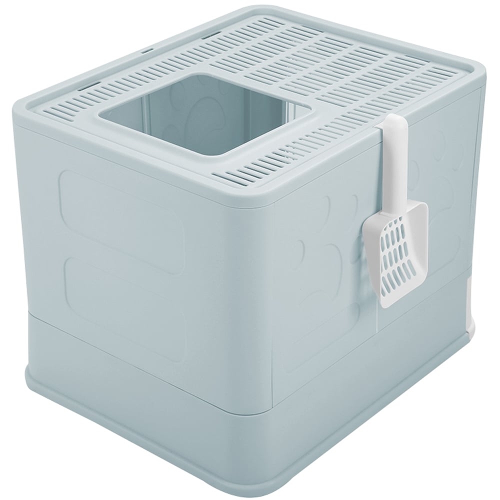 H&O Direct Plastic Foldable Blue Cat Litter Box with Scoop Image 3