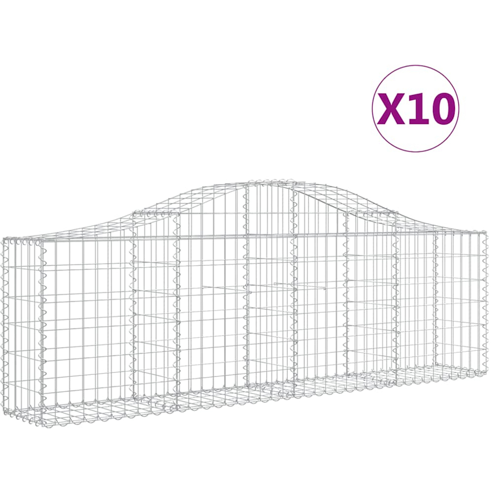 vidaXL Silver Galvanised Iron Arched Gabion Basket 200 x 30 x 60/80cm 10 Pack Image 2