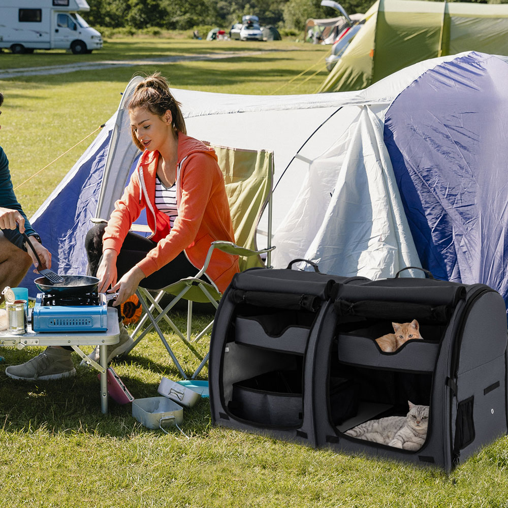 Costway Black 2 Tier Pet Travel Carrier with Removable Hammocks Image 2