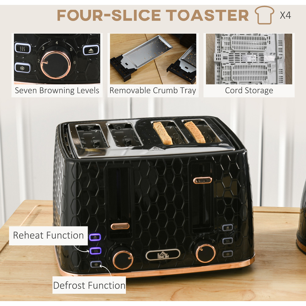 HOMCOM 1.7L Fast Boil Kettle and 2 Slice Toaster Set Image 5